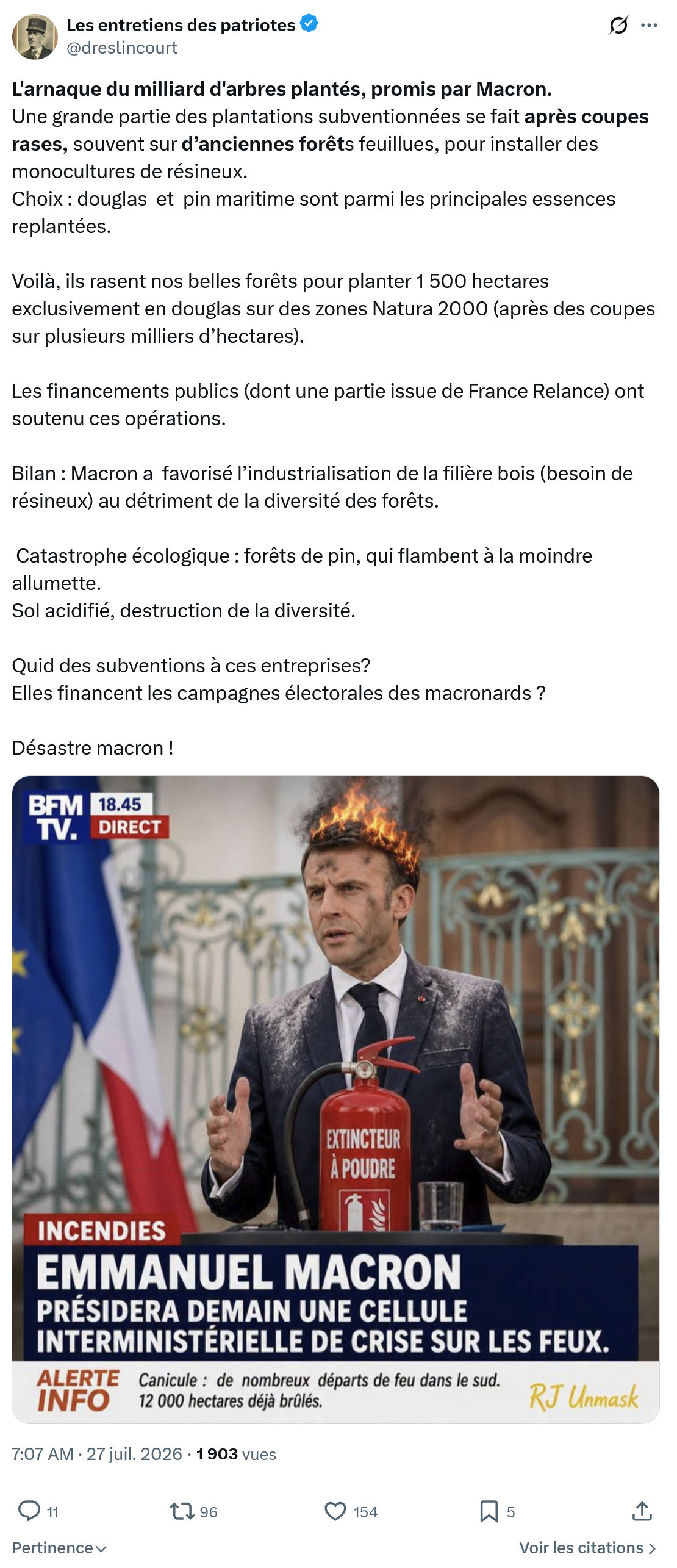 Marquis de Dreslincourt: L'arnaque du milliard d'arbres plantés...