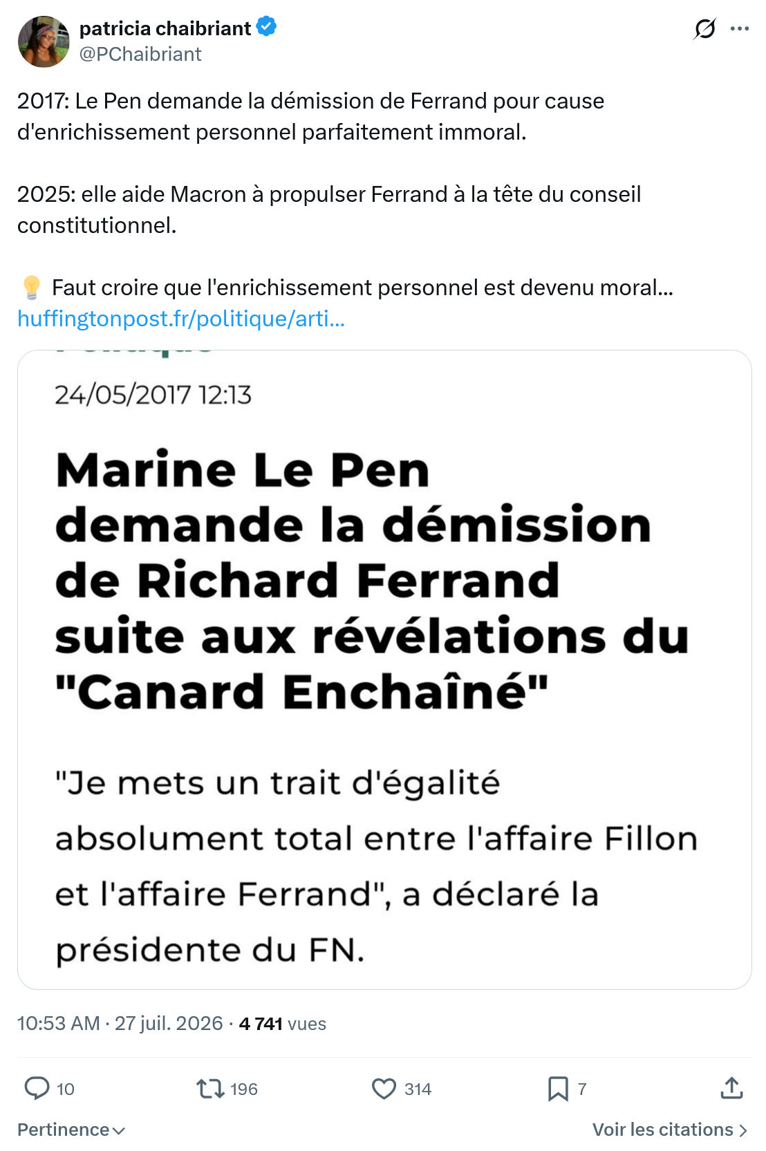 Patricia Chaibriant: 2017: Le Pen demande la démission...