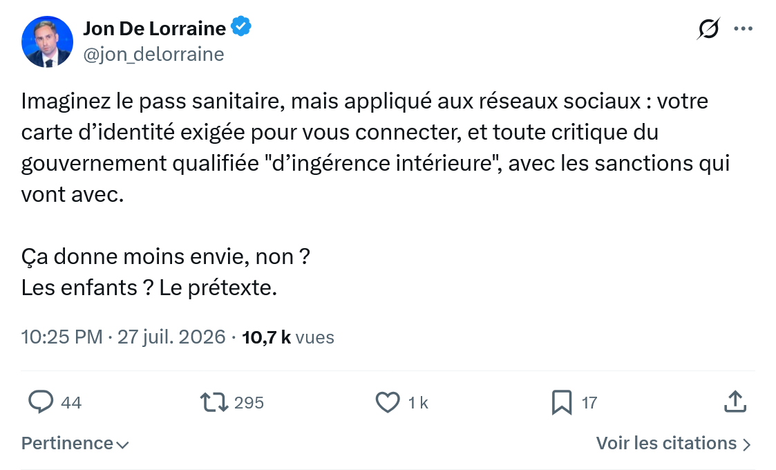Jon De Lorraine: Imaginez le pass sanitaire...