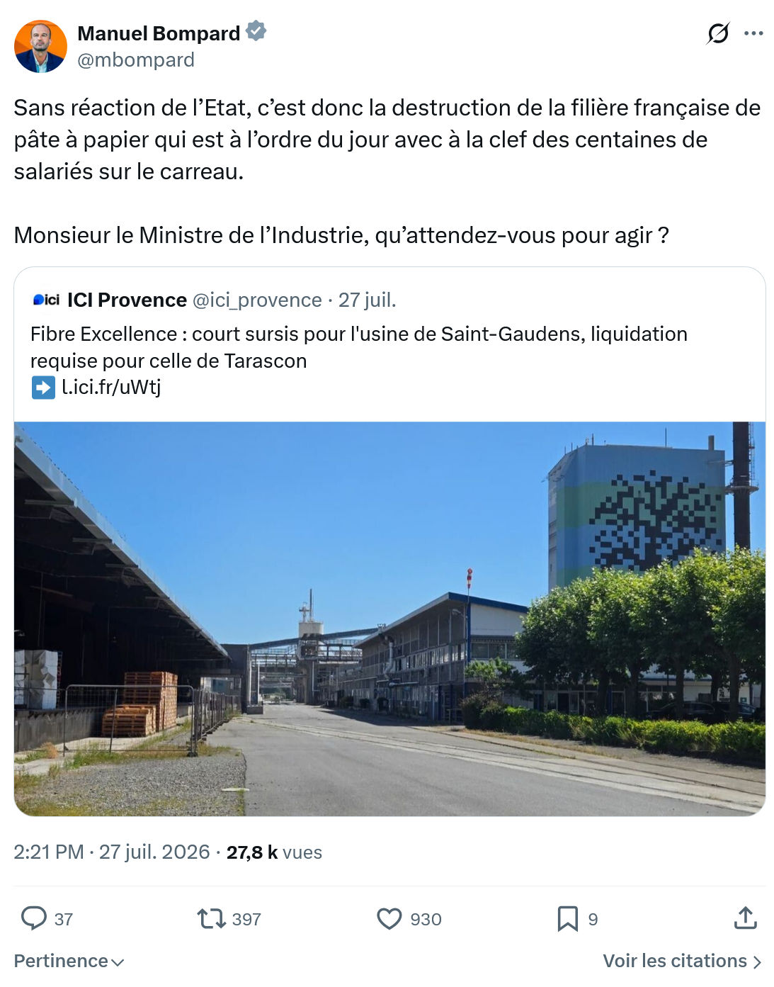 Manuel Bompard: Sans réaction de l’Etat...
