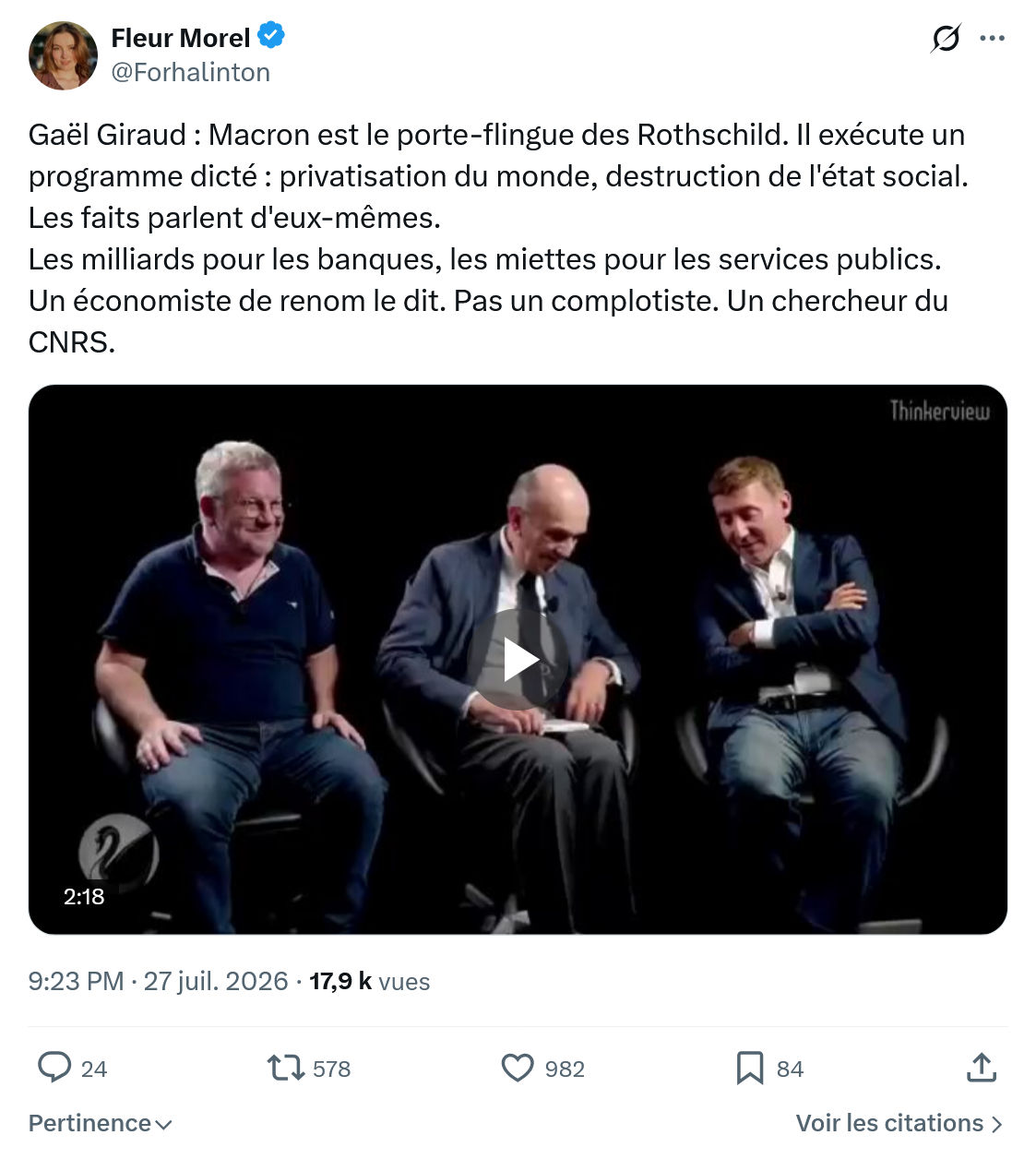 Fleur Morel: Gaël Giraud : Macron est le porte-flingue...