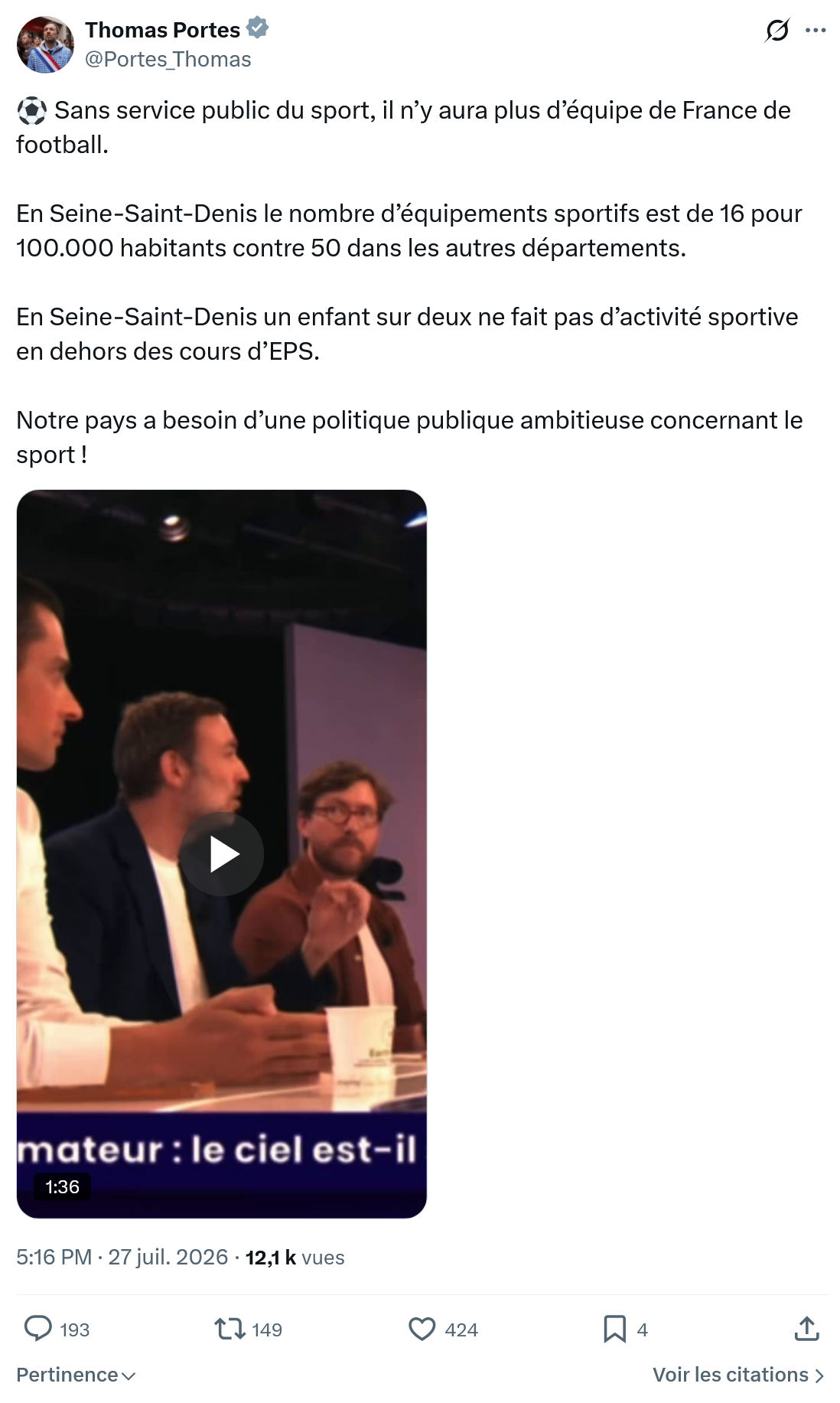 Thomas Portes: Sans service public du sport...