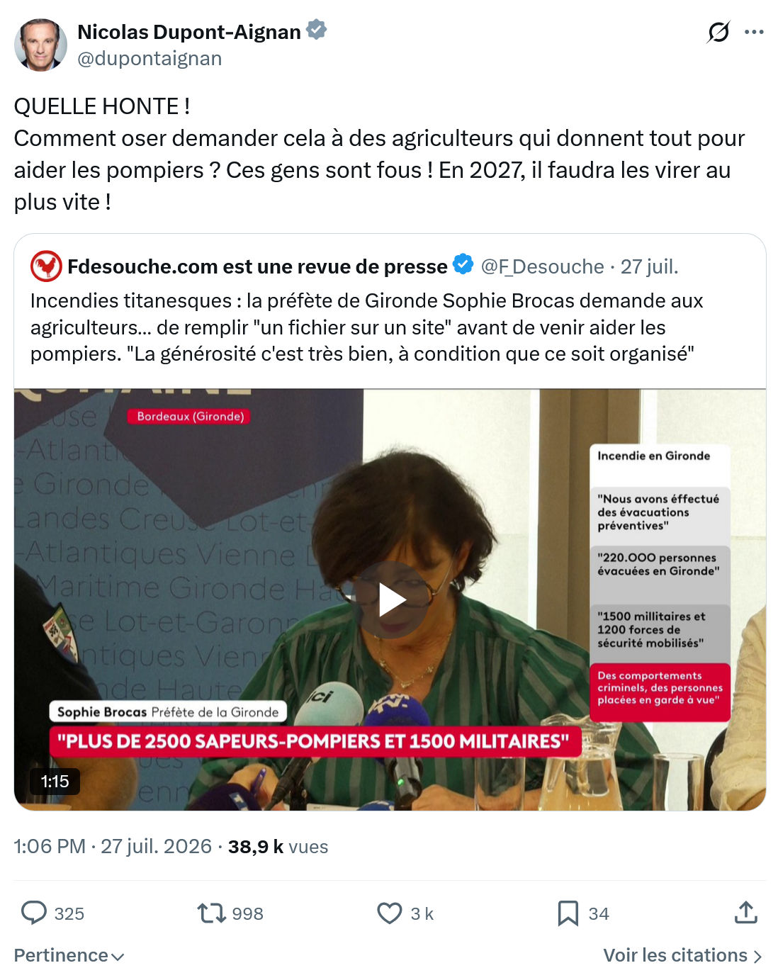 Nicolas Dupont-Aignan: QUELLE HONTE !...