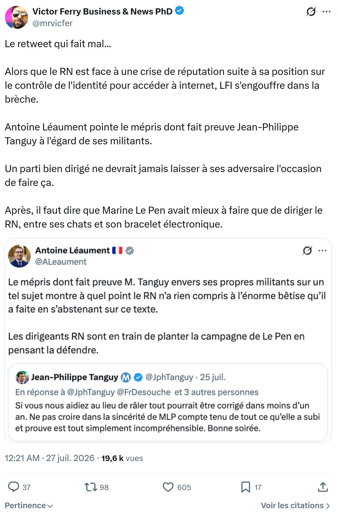 Victor Ferry: Le retweet qui fait mal...