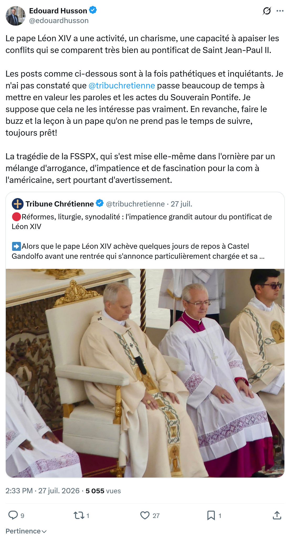 Édouard Husson: Le pape Léon XIV a une activité...