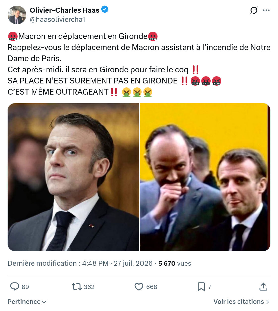 Olivier-Charles Haas: Macron en déplacement en Gironde...