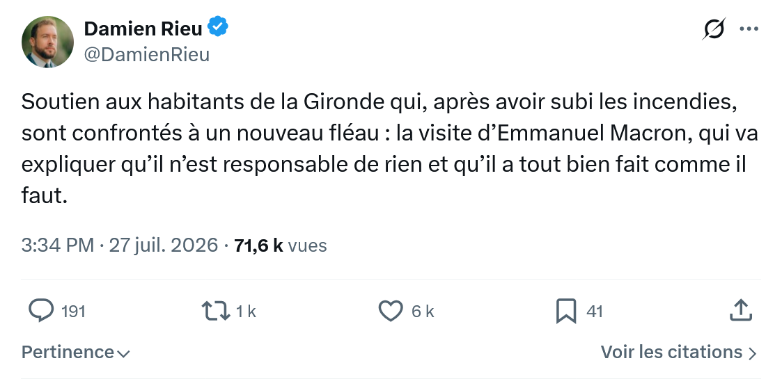 Damien Rieu: Soutien aux habitants de la Gironde qui...
