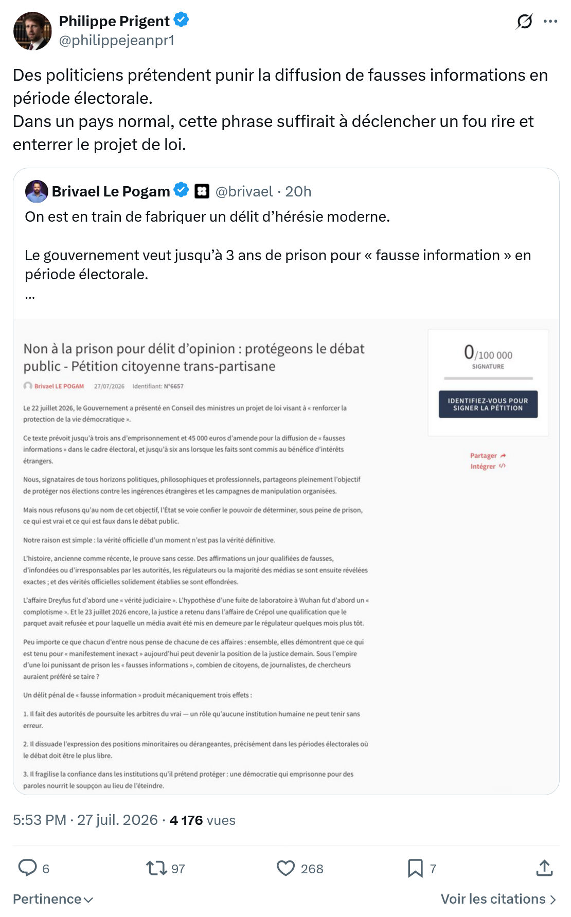 Philippe Prigent: Des politiciens prétendent punir...