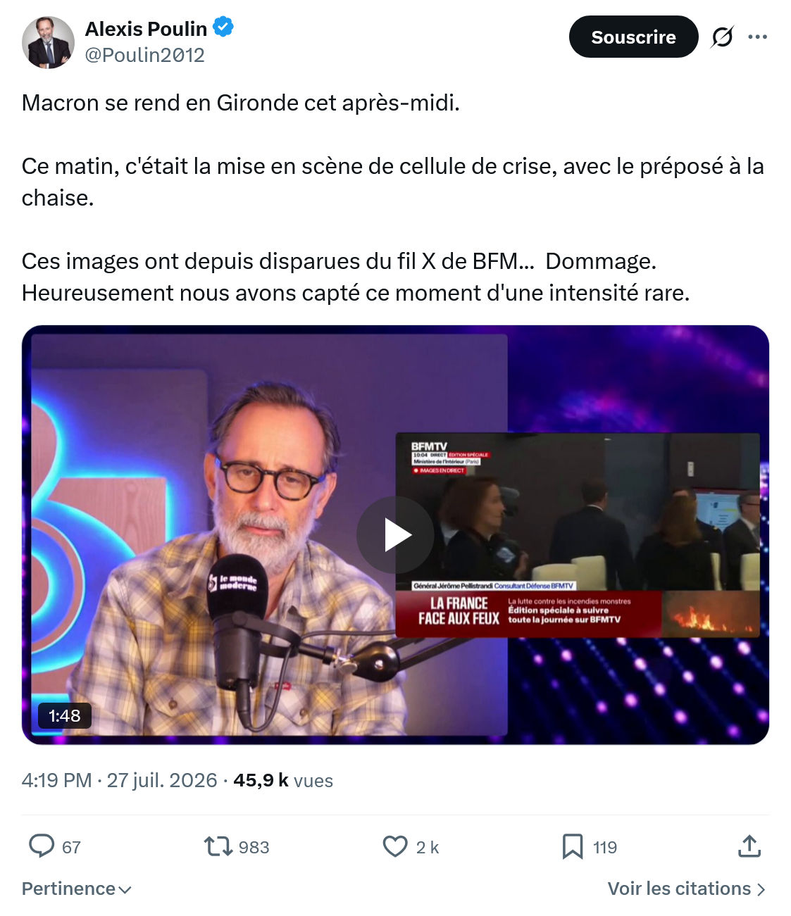 Alexis Poulin: Macron se rend en Gironde cet après-midi...