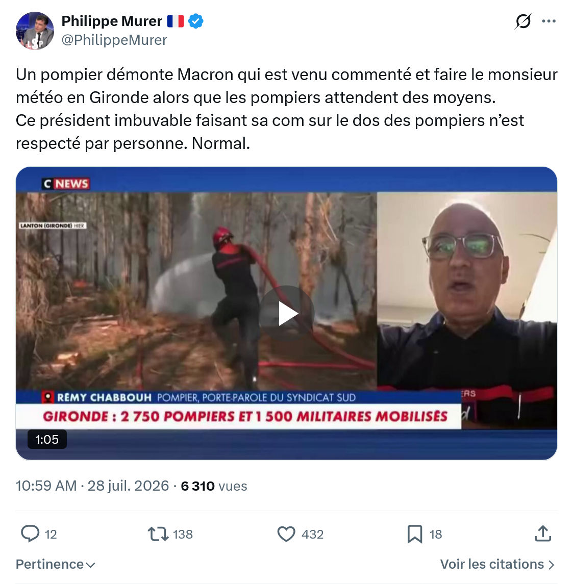 Philippe Murer: Un pompier démonte Macron...
