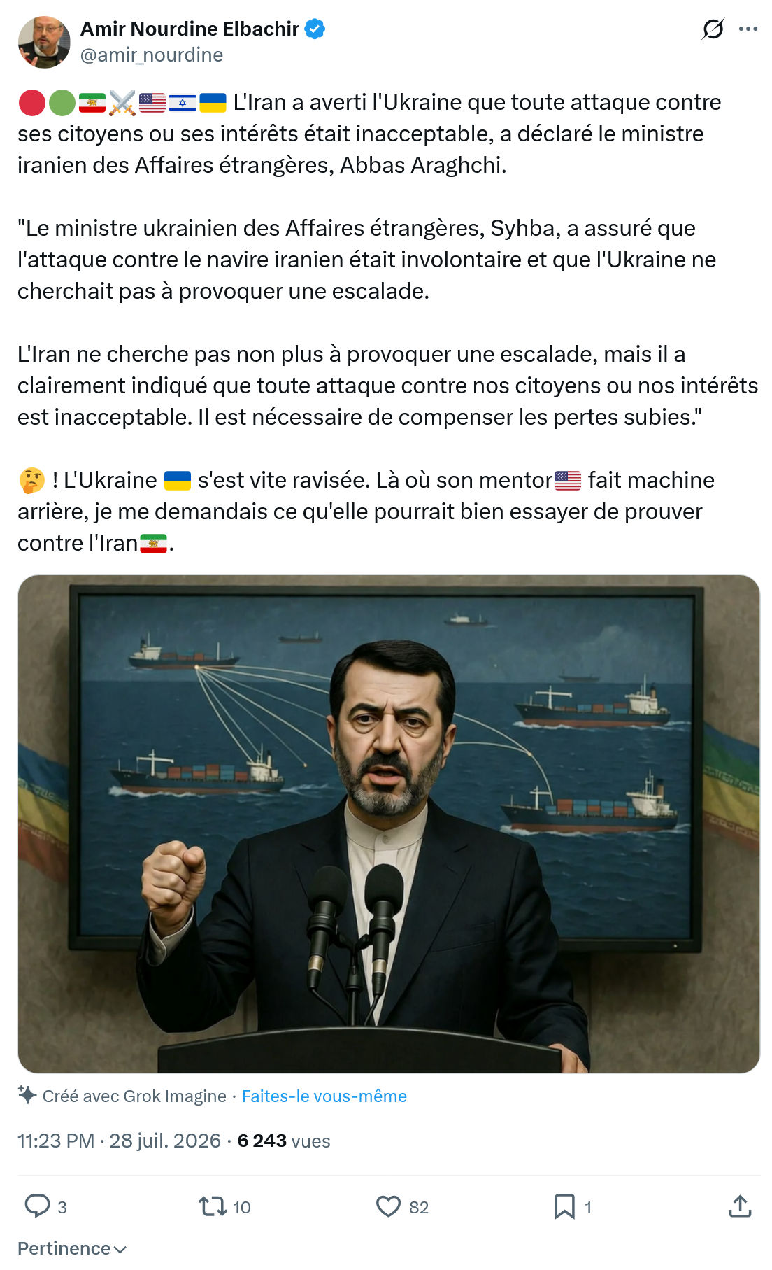 Amir Nourdine Elbachir: L'Iran a averti l'Ukraine...