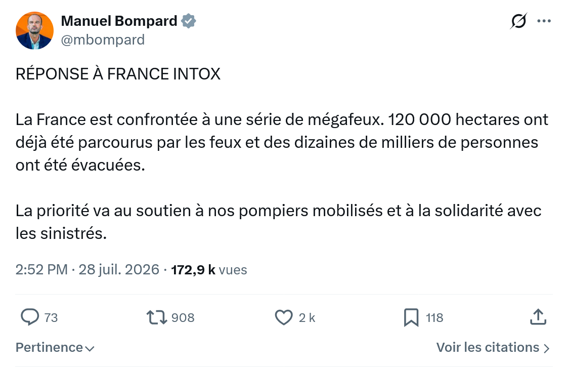 Manuel Bompard: RÉPONSE À FRANCE INTOX...