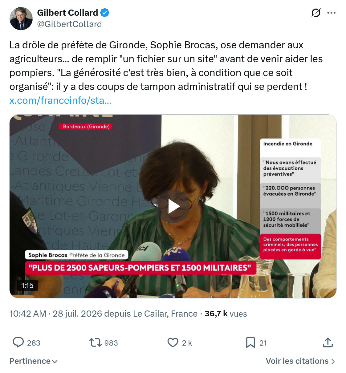 Gilbert Collard: La drôle de préfète de Gironde...
