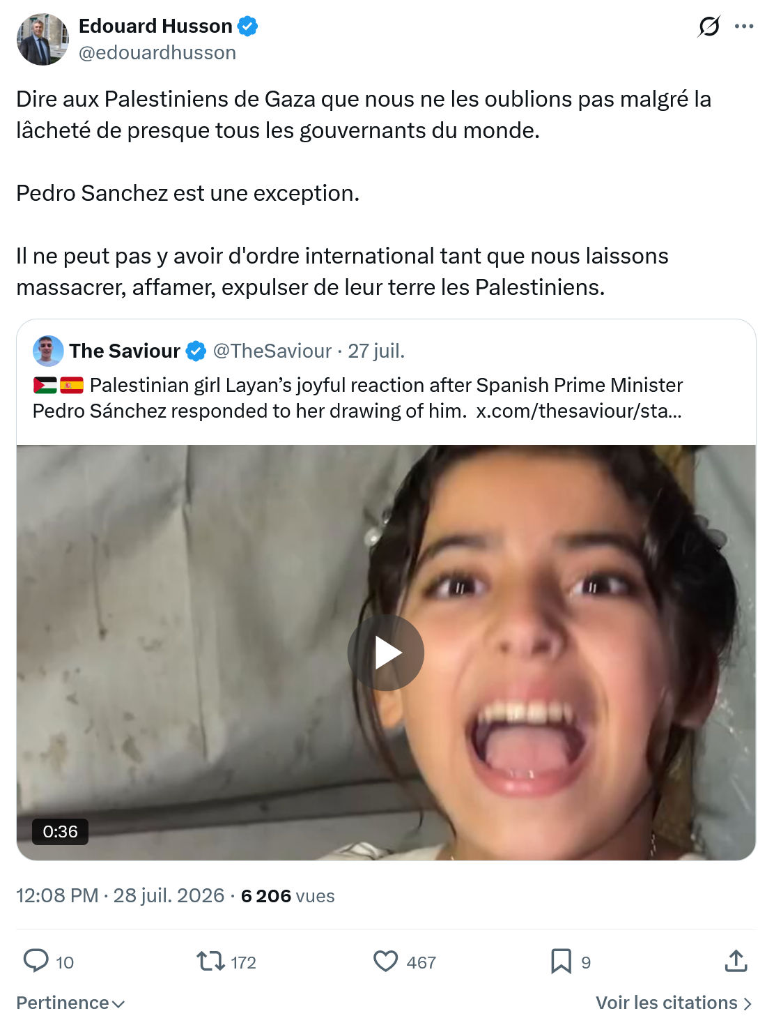 Édouard Husson: Dire aux Palestiniens de Gaza...