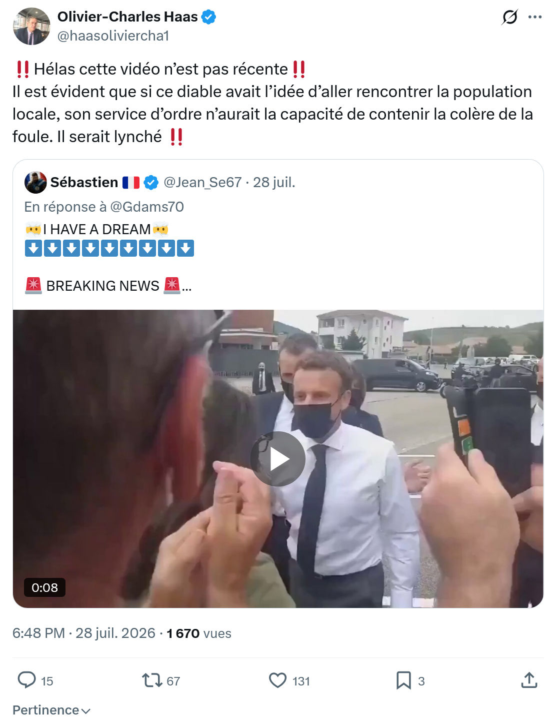 Olivier-Charles Haas: Hélas cette vidéo n’est pas récente...