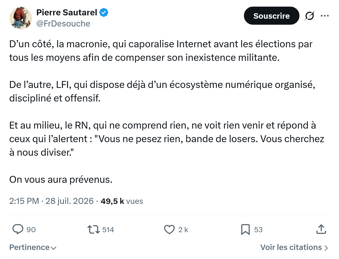Pierre Sautarel: D’un côté, la macronie...