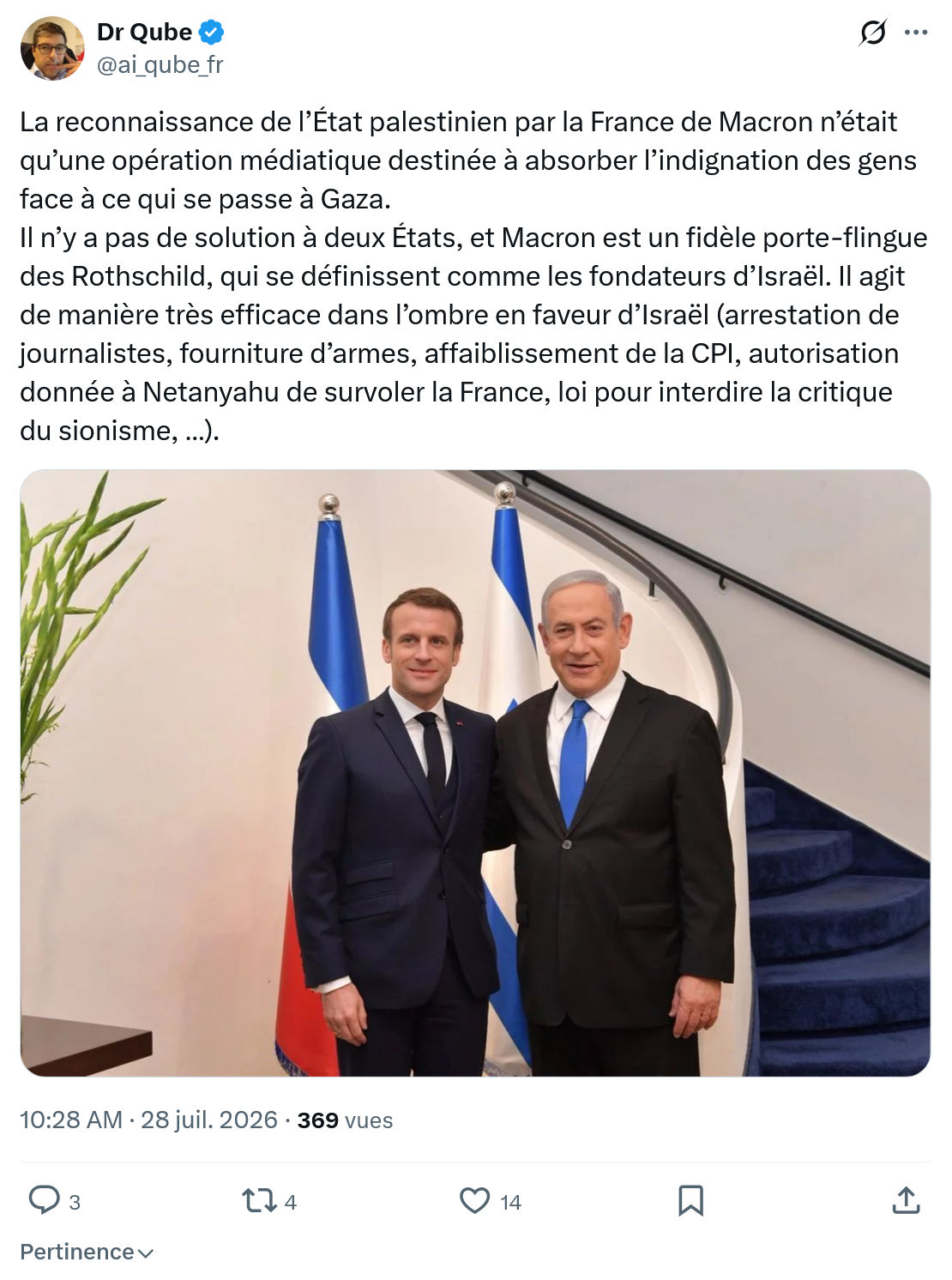 Dr Qube: La reconnaissance de l’État palestinien...