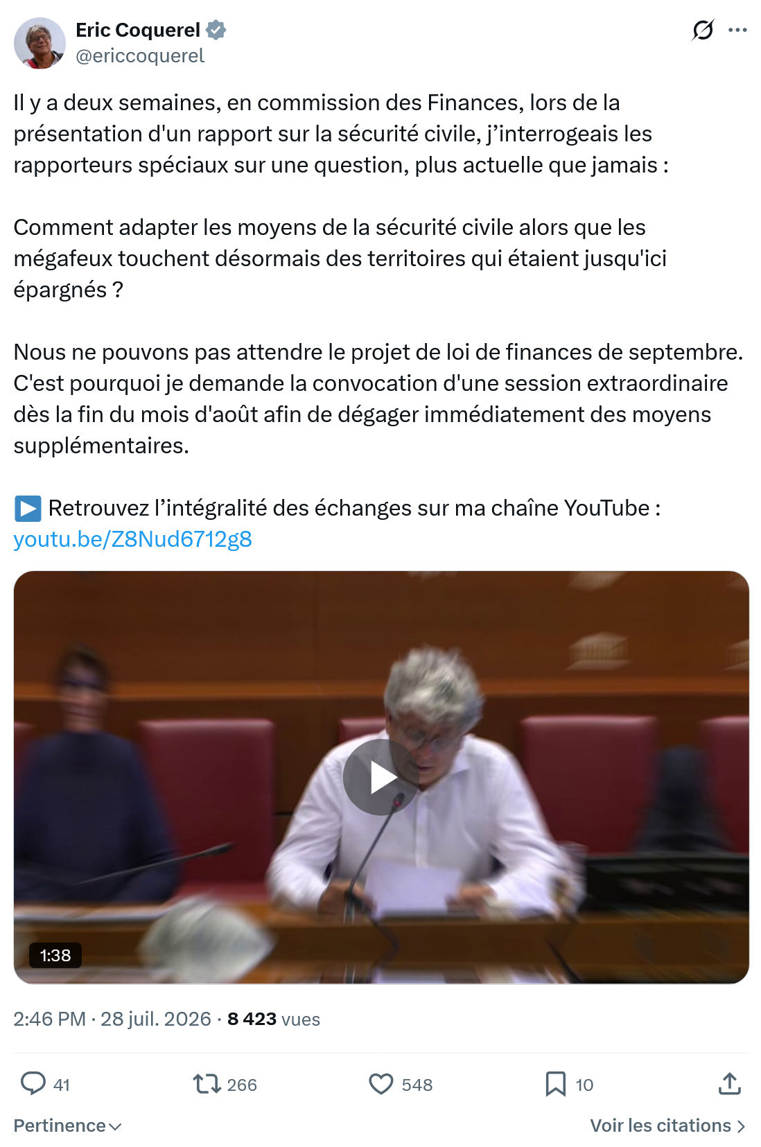 Eric Coquerel: Il y a deux semaines, en commission des Finances...