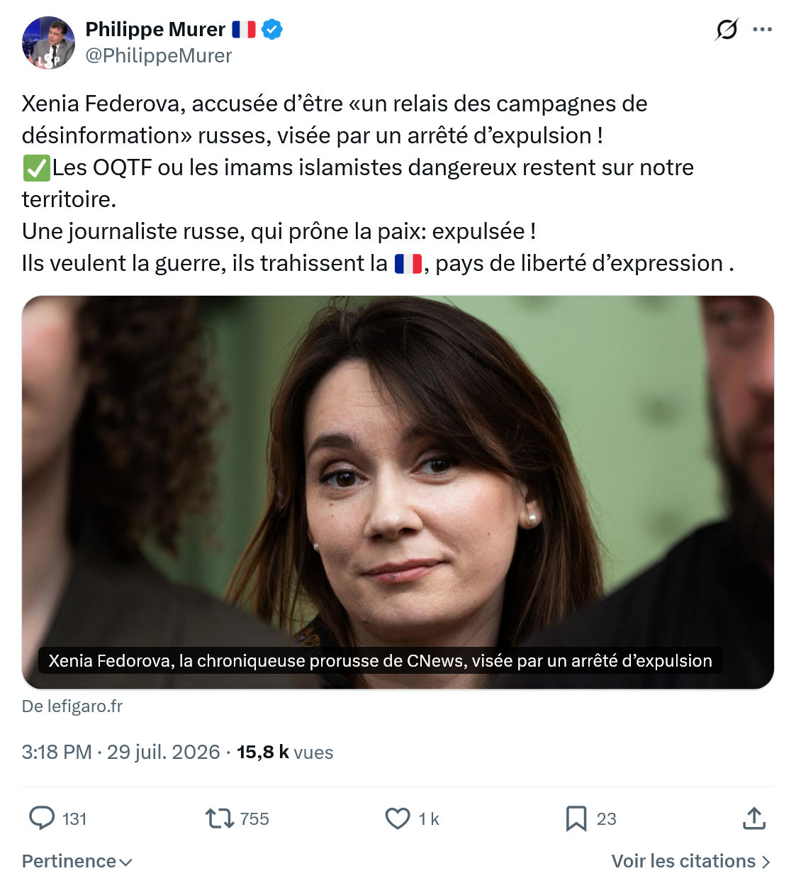 Philippe Murer: Xenia Federova, accusée d’être...