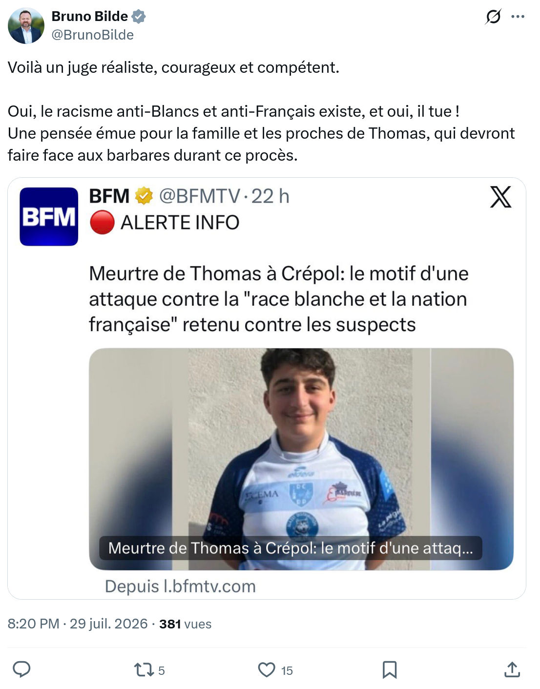 Bruno Bilde: Voilà un juge réaliste...