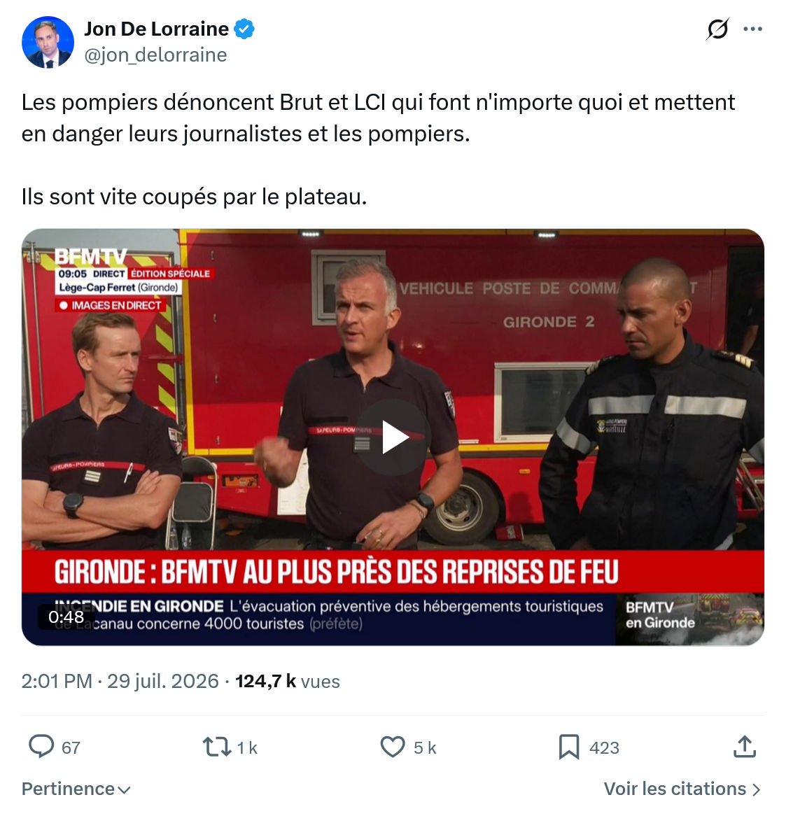 Jon De Lorraine: Les pompiers dénoncent..