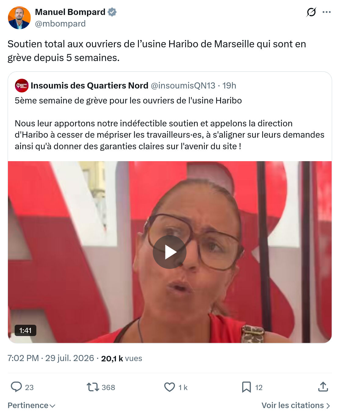 Manuel Bompard: Soutien total aux ouvriers...