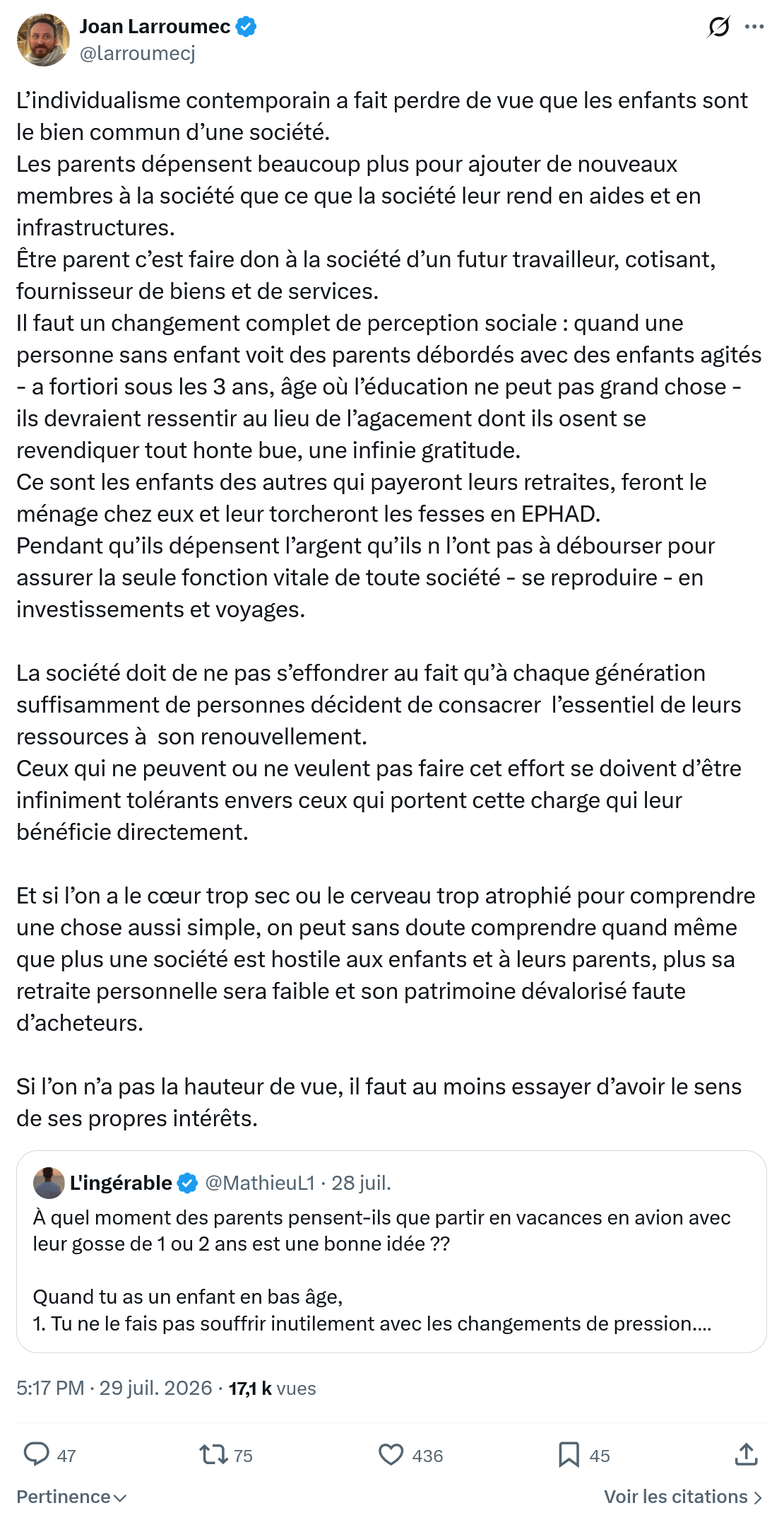 Joan Larroumec: L’individualisme contemporain a fait perdre...