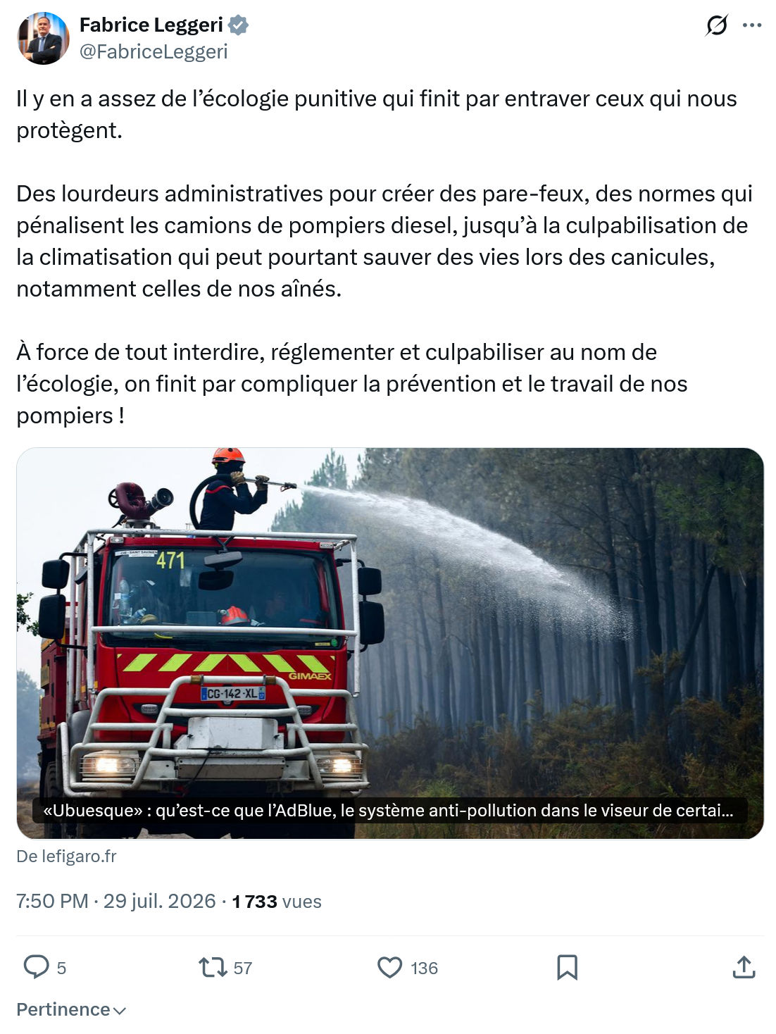 Fabrice Leggeri: Il y en a assez de l’écologie...