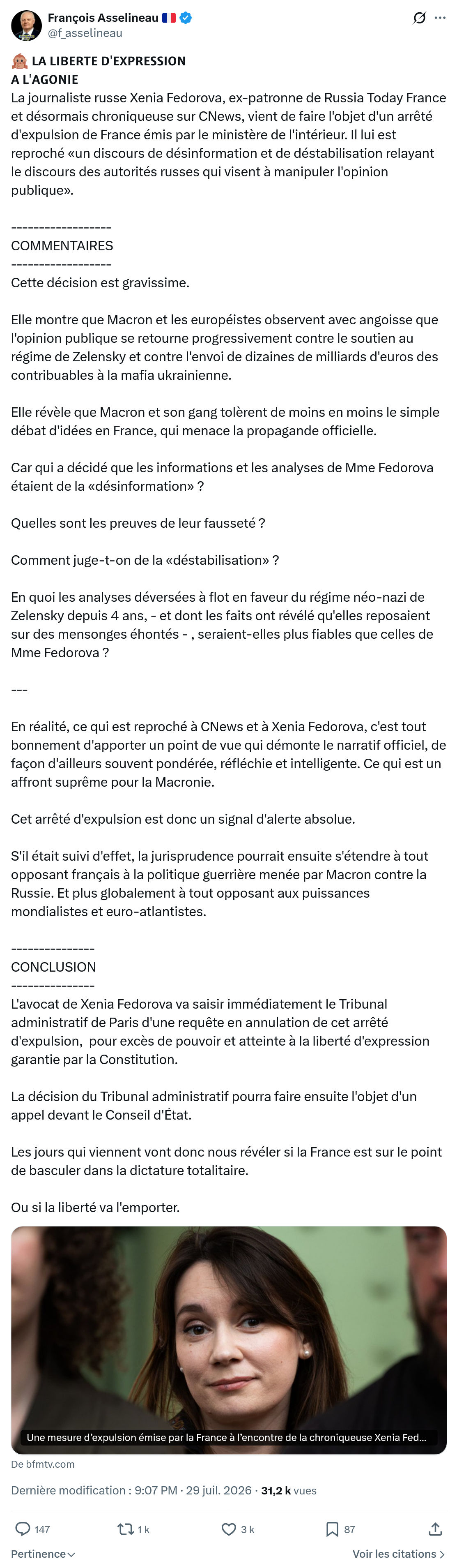 Francois Asselineau: 𝗟𝗔 𝗟𝗜𝗕𝗘𝗥𝗧𝗘 𝗗'𝗘𝗫𝗣𝗥𝗘𝗦𝗦𝗜𝗢𝗡 𝗔 𝗟'𝗔𝗚𝗢𝗡𝗜𝗘...