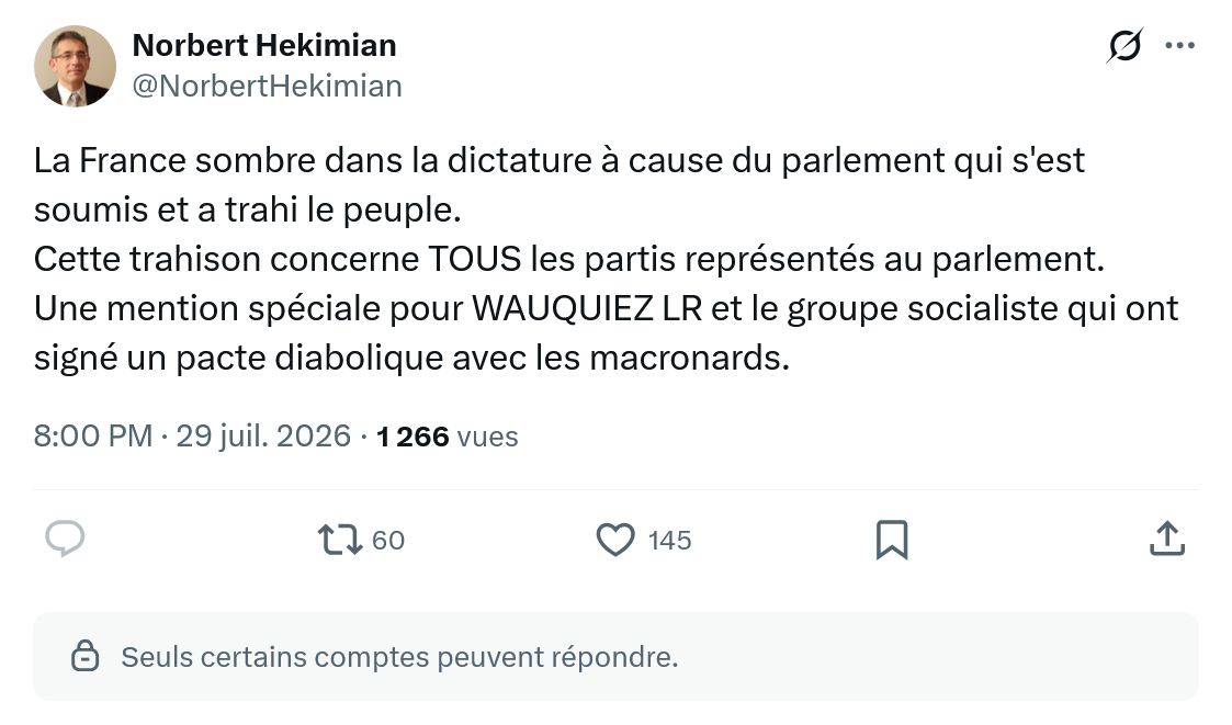 Norbert Hekimian: La France sombre dans la dictature...