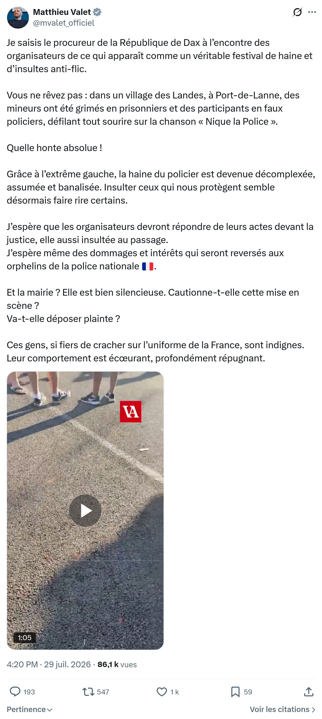 Matthieu Valet: Je saisis le procureur...
