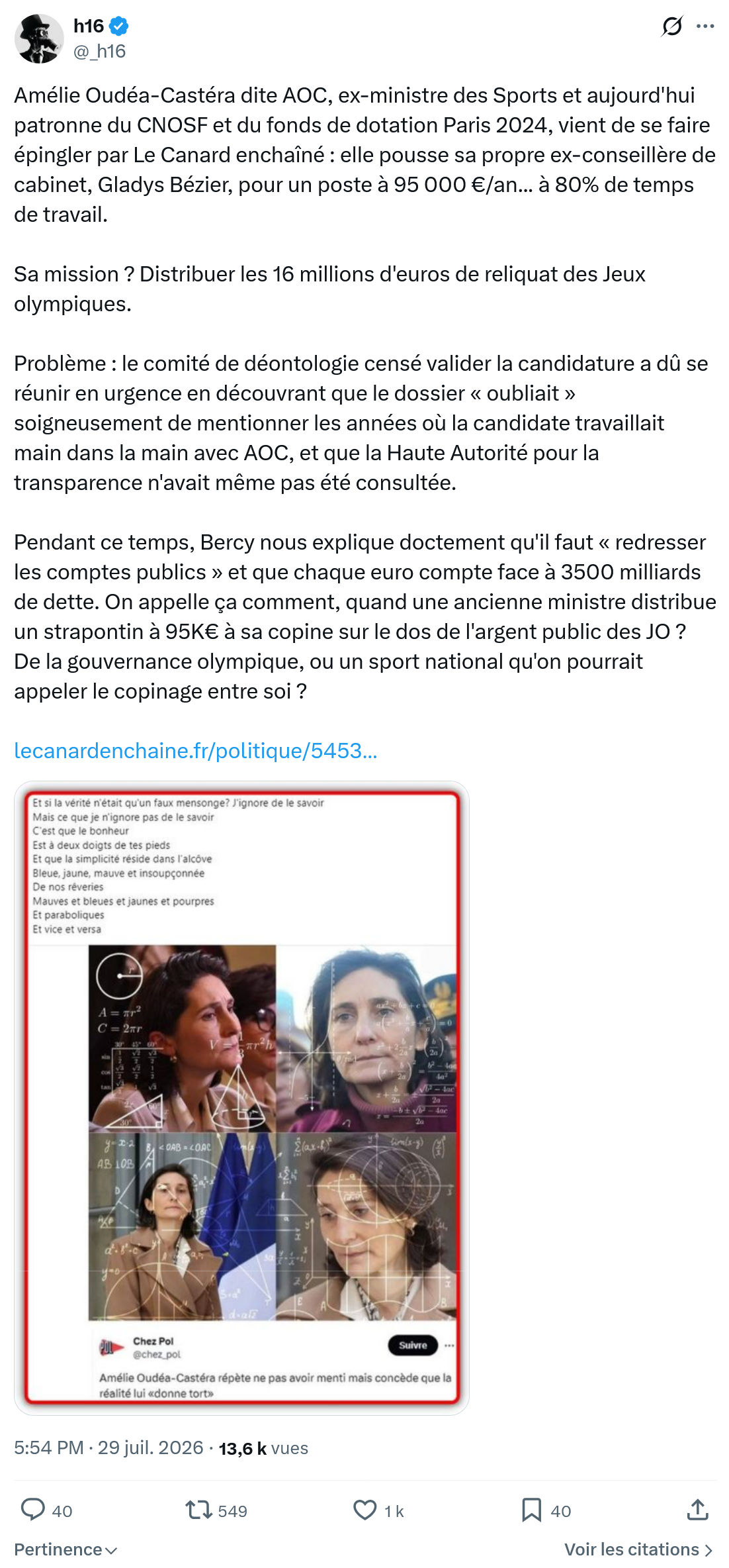 h16: Amélie Oudéa-Castéra dite AOC...