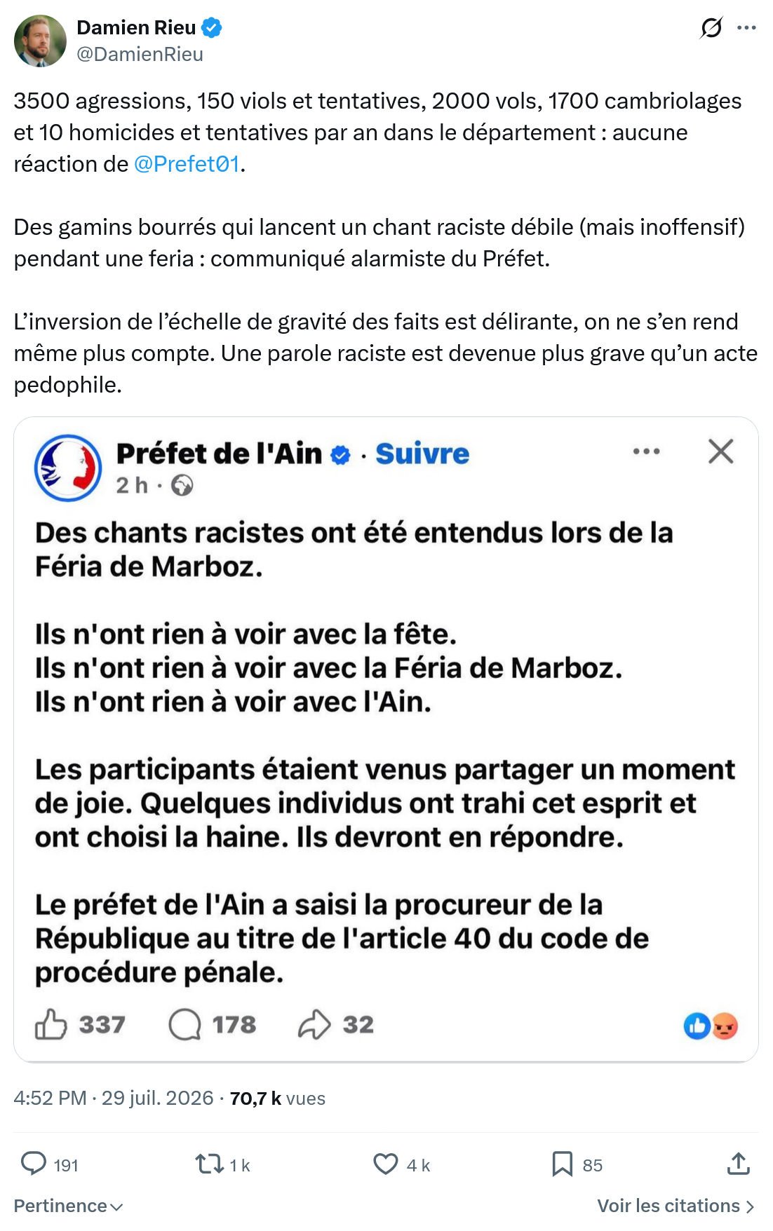 Damien Rieu: 3500 agressions, 150 viols et tentatives, 2000 vols...