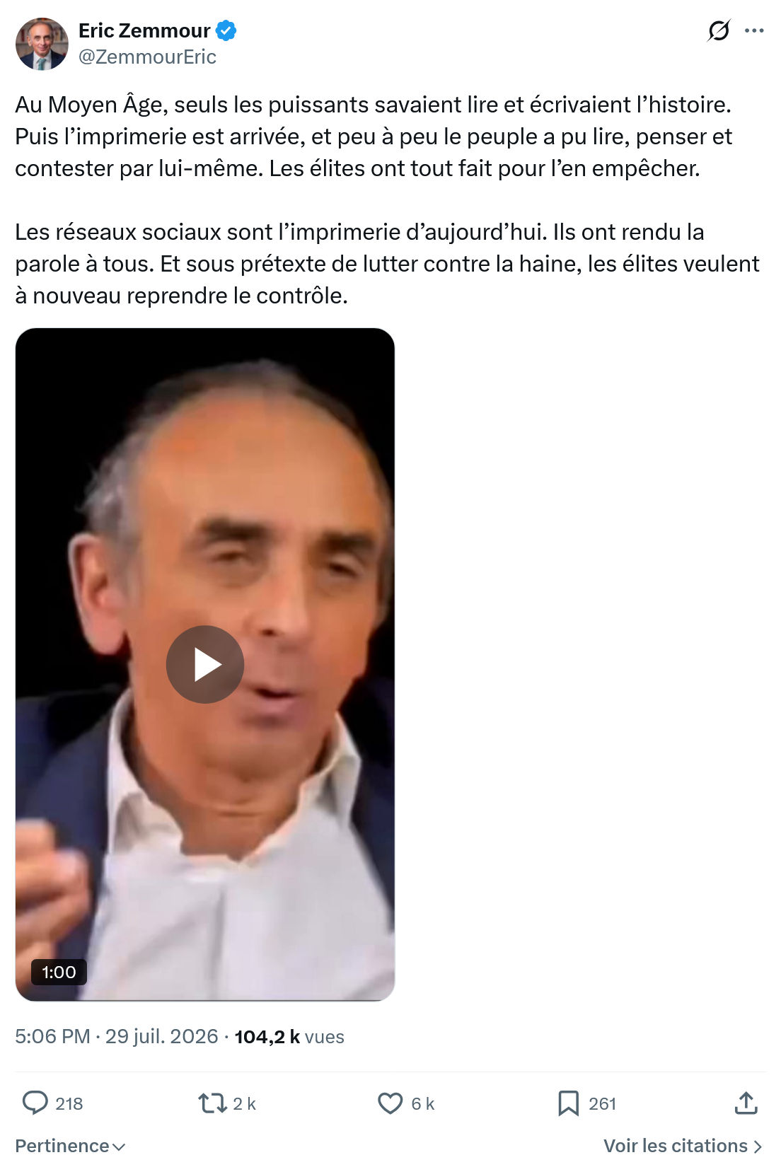 Eric Zemmour: Au Moyen Âge, seuls les puissants...