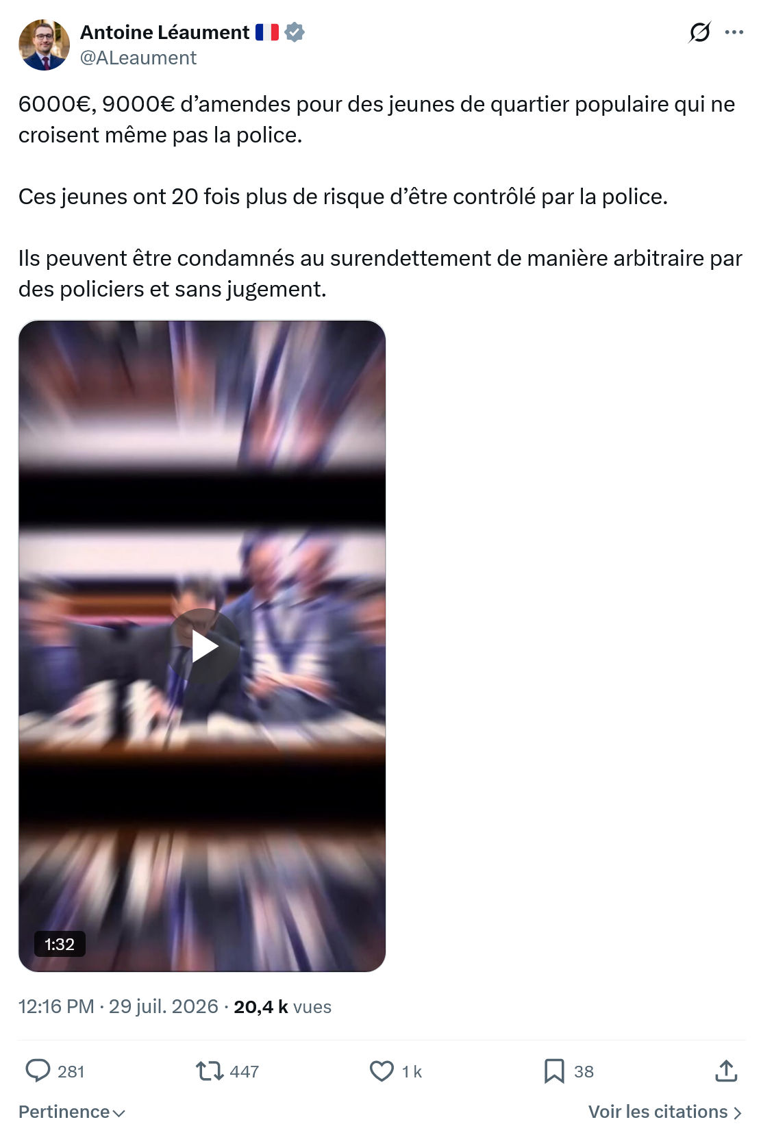 Antoine Léaument: 6000€, 9000€ d’amendes pour des jeunes...
