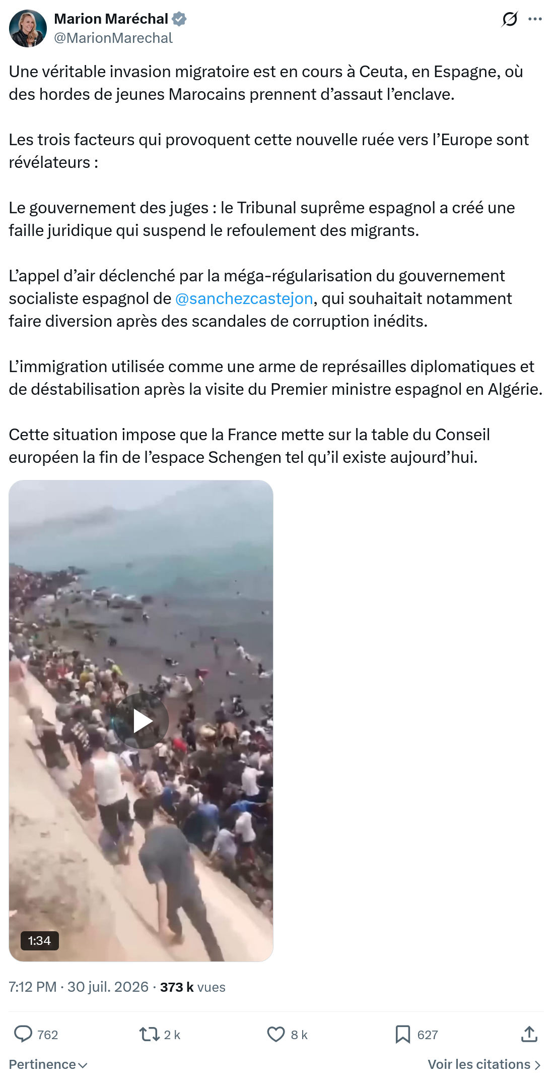 Marion Maréchal- Le Pen: Une véritable invasion migratoire...