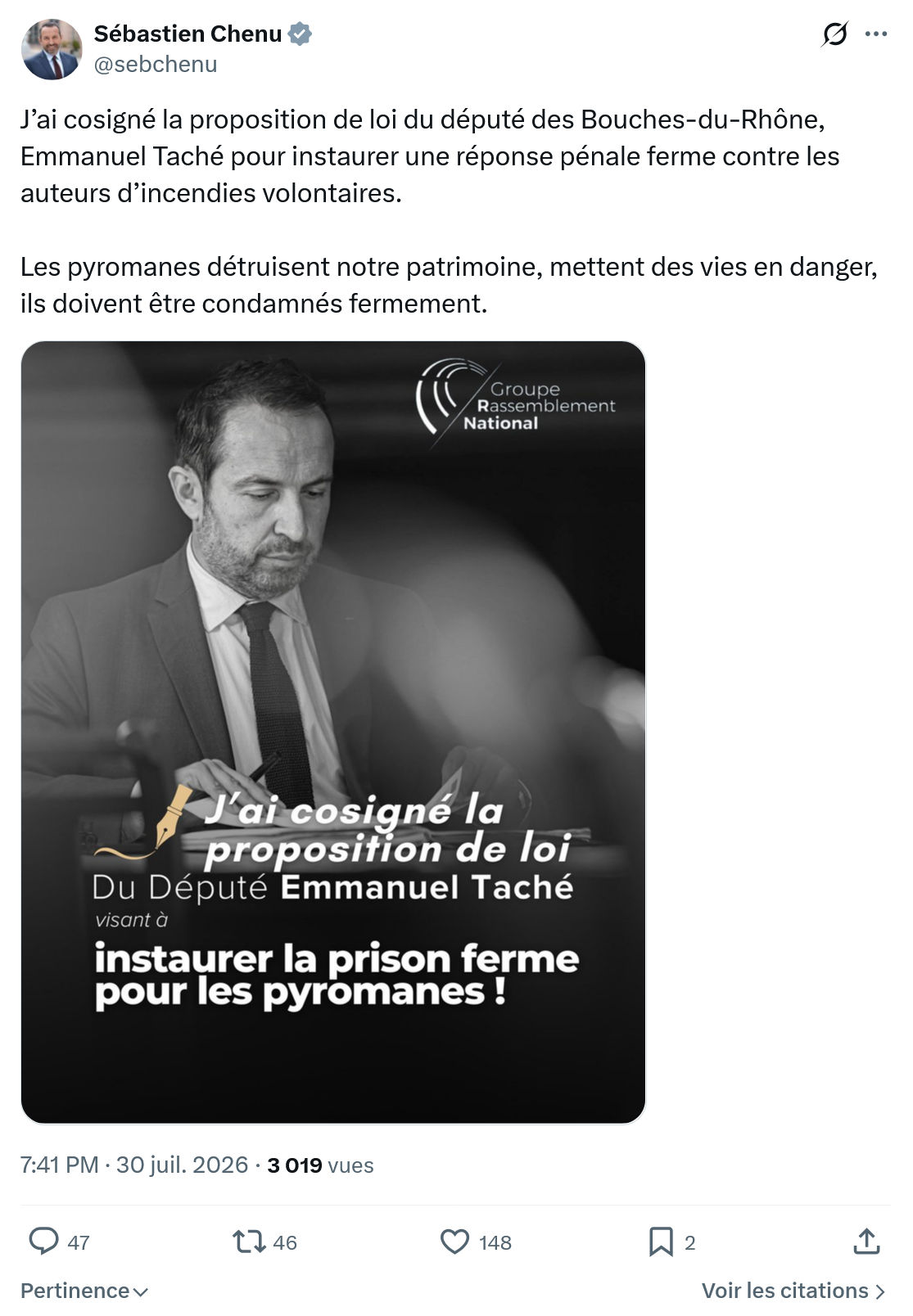 Sébastien Chenu: J’ai cosigné la proposition...