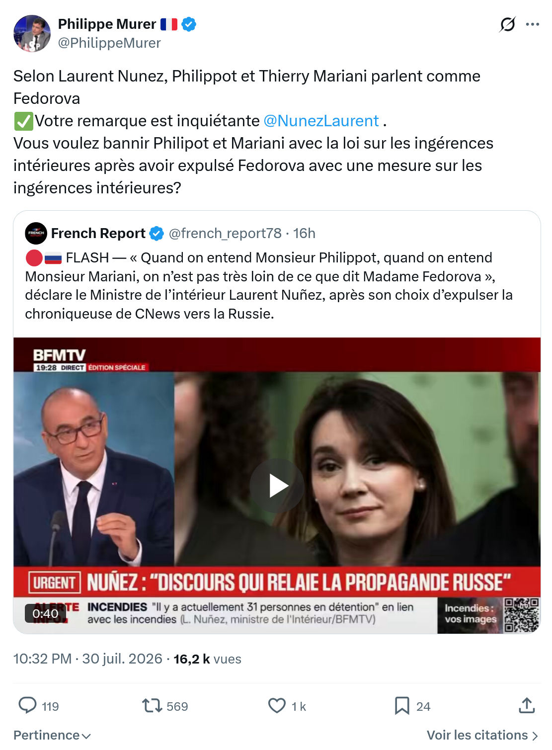 Philippe Murer: Selon Laurent Nunez...