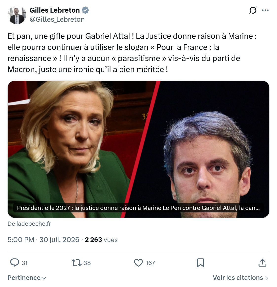 Gilles Lebreton: Et pan, une gifle pour Gabriel Attal...