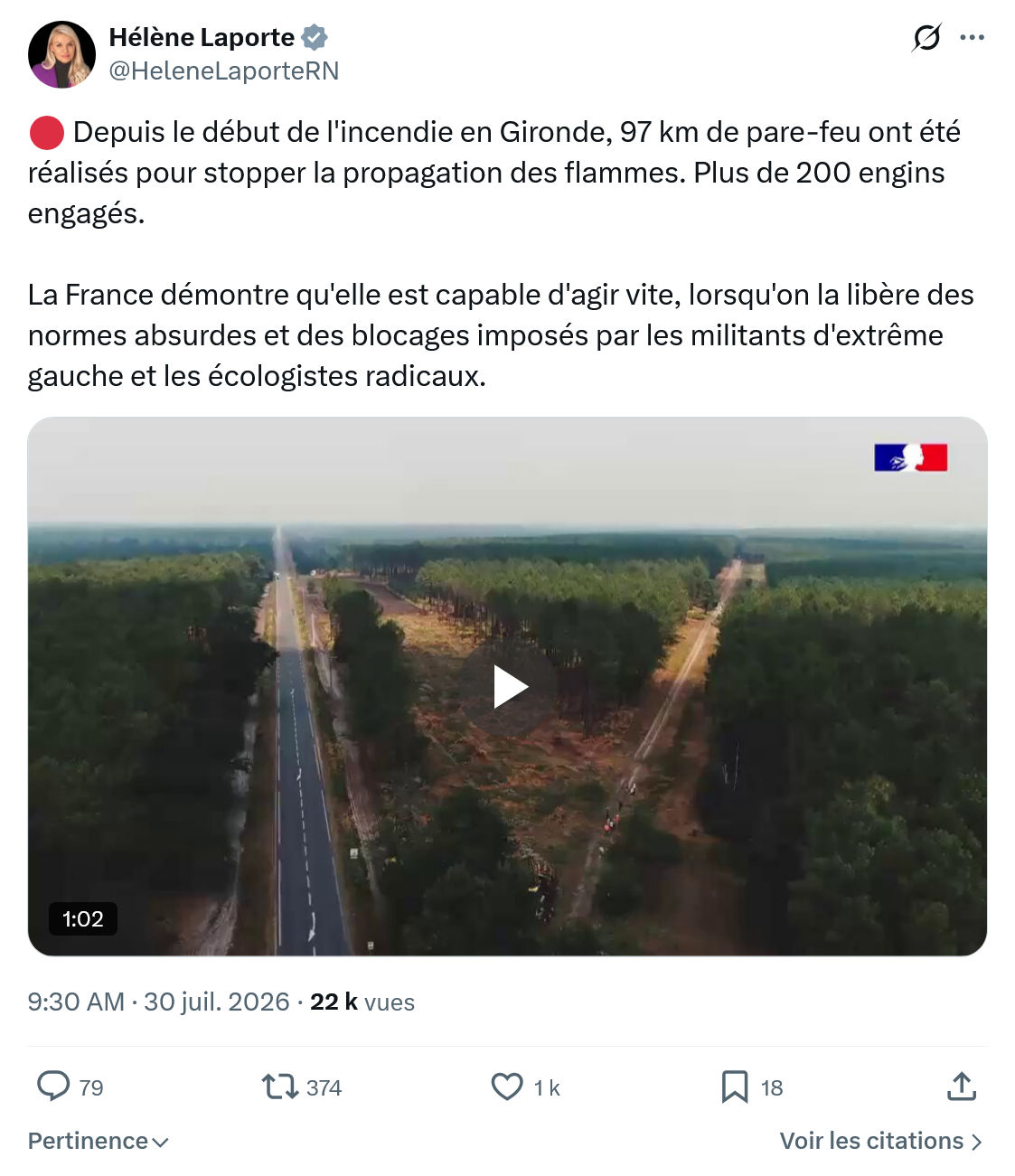Hélène Laporte: Depuis le début de l'incendie en Gironde...