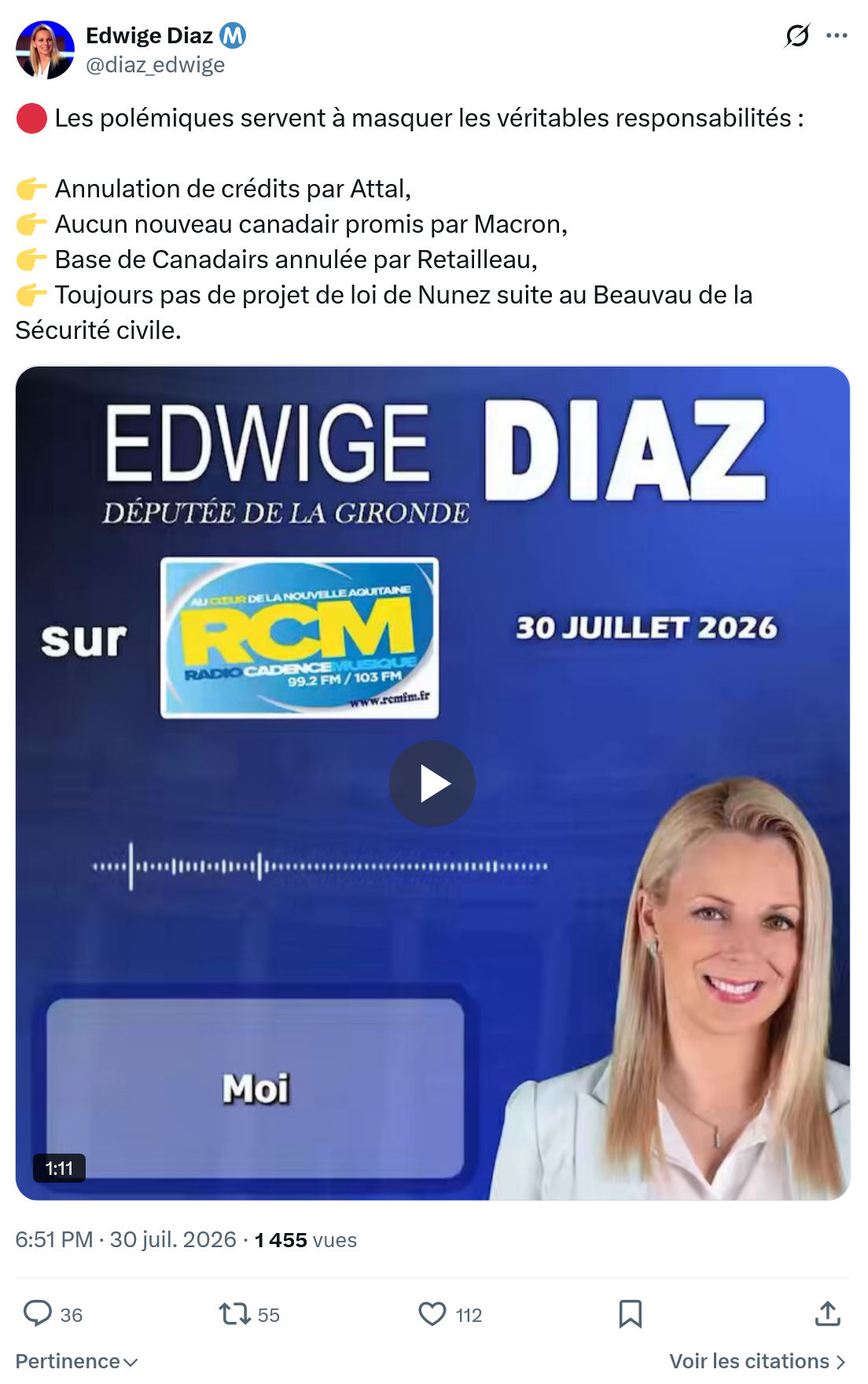 Edwige Diaz:  Les polémiques servent à masquer...