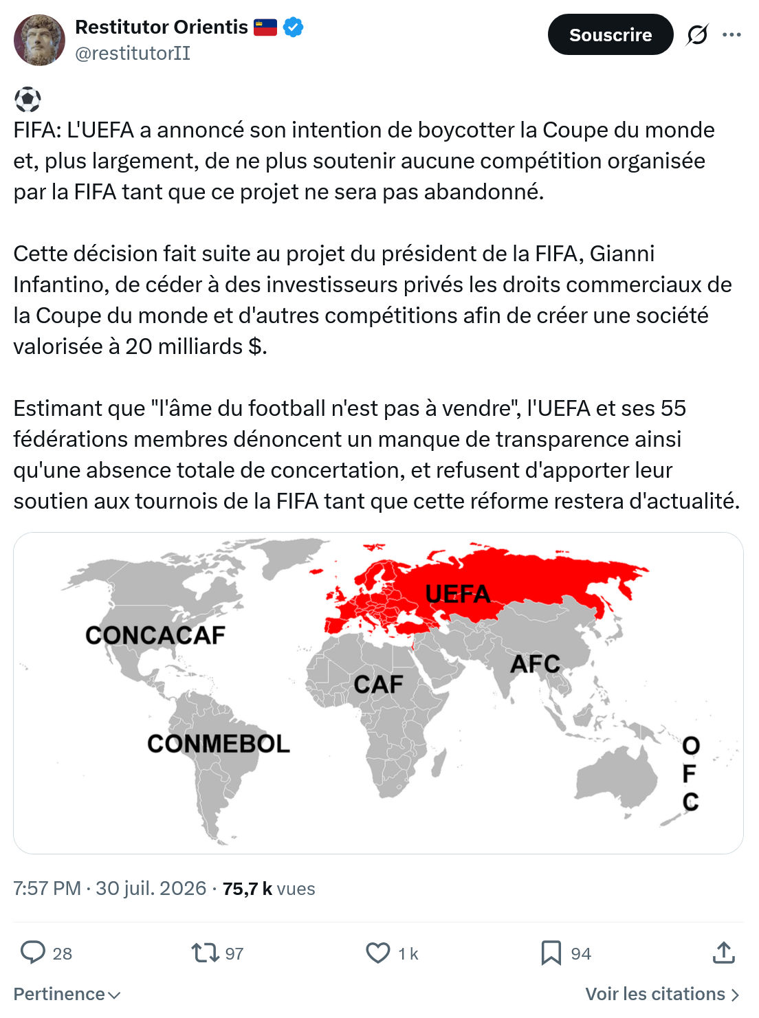 Restitutor Orientis:  L'UEFA a annoncé son intention...