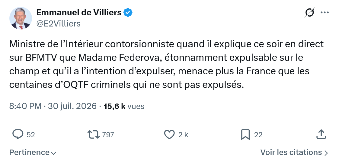 Emmanuel de Villiers: Ministre de l’Intérieur contorsionniste...