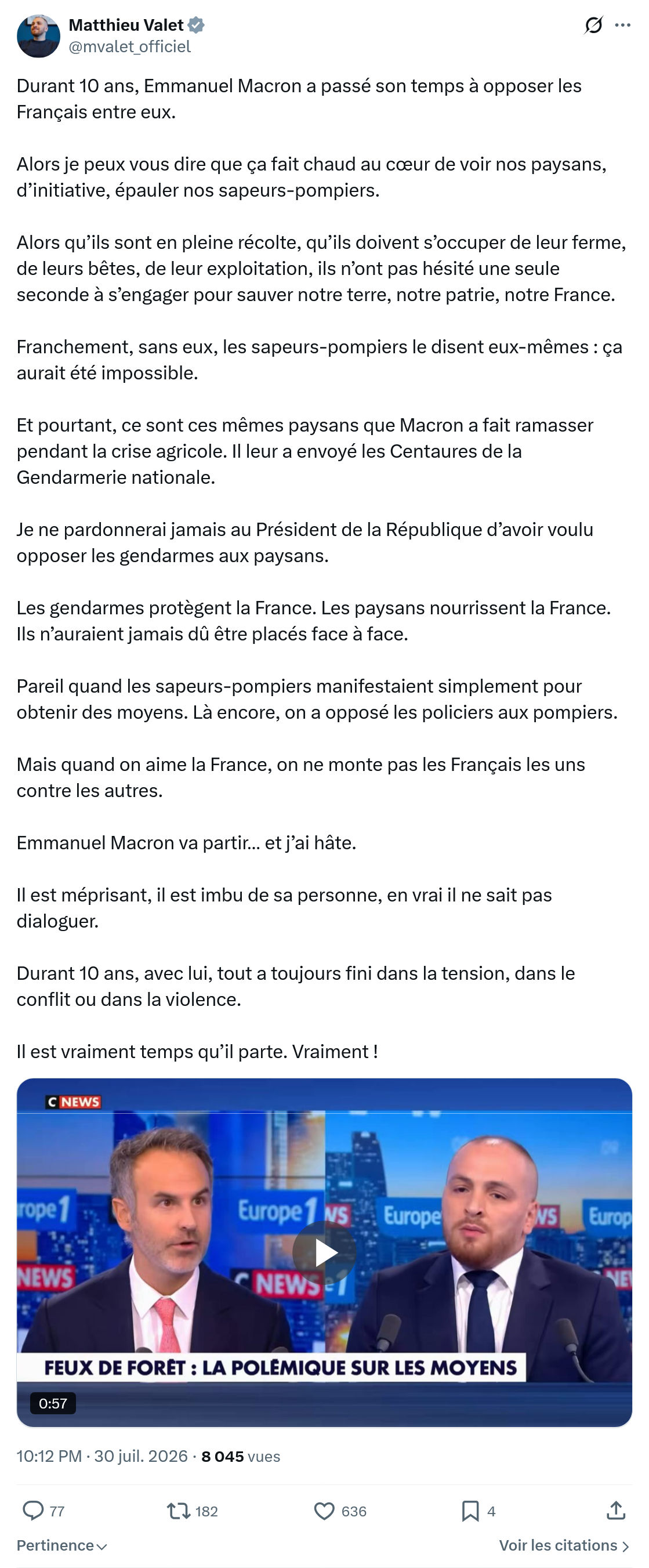 Matthieu Valet: Durant 10 ans, Emmanuel Macron...