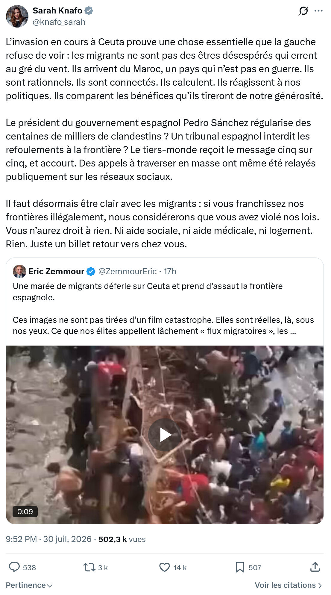 Sarah Knafo: L’invasion en cours à Ceuta...