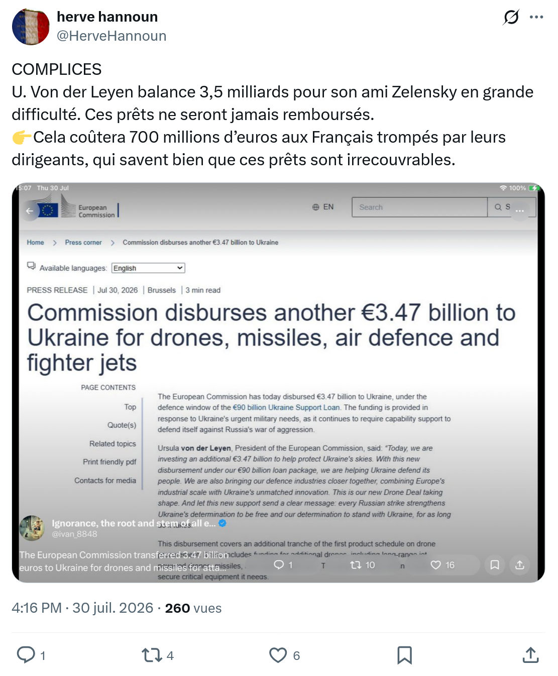 Herve Hannoun: Von der Leyen balance 3,5 milliards...