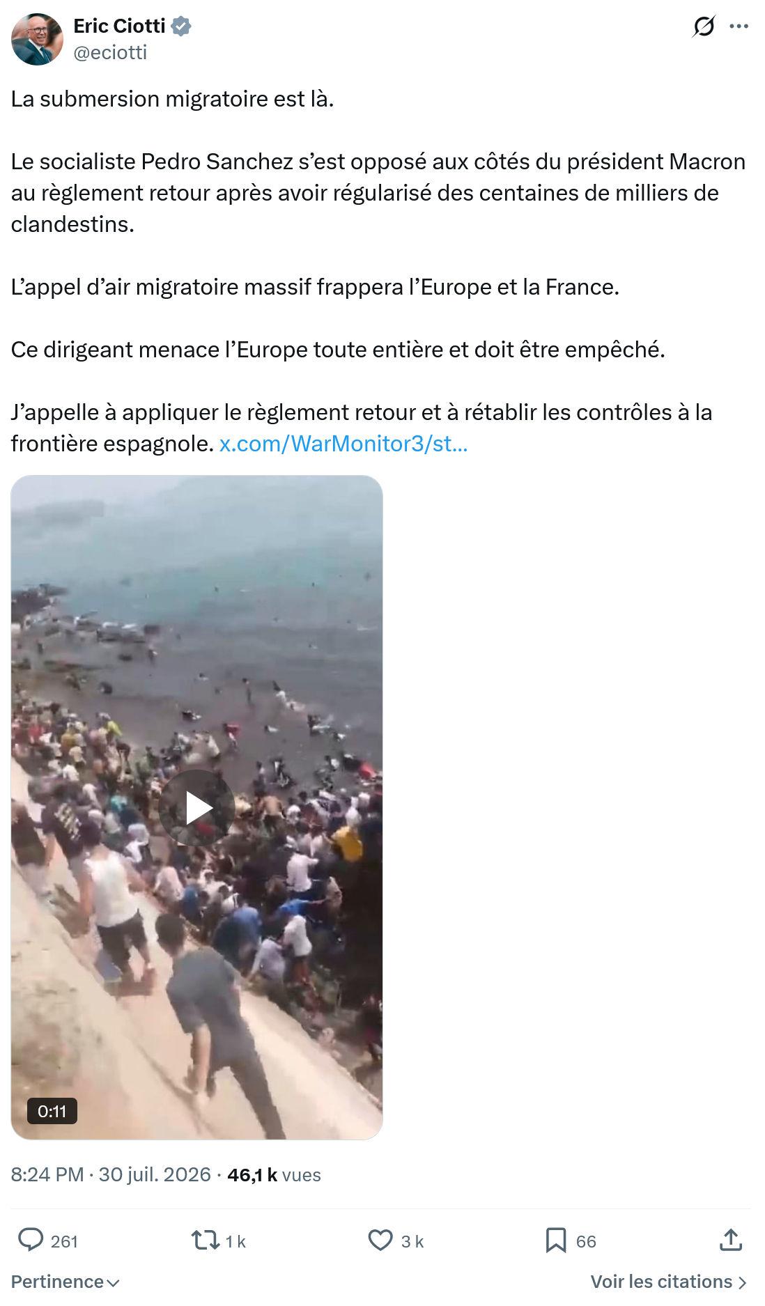Éric Ciotti: La submersion migratoire est là...