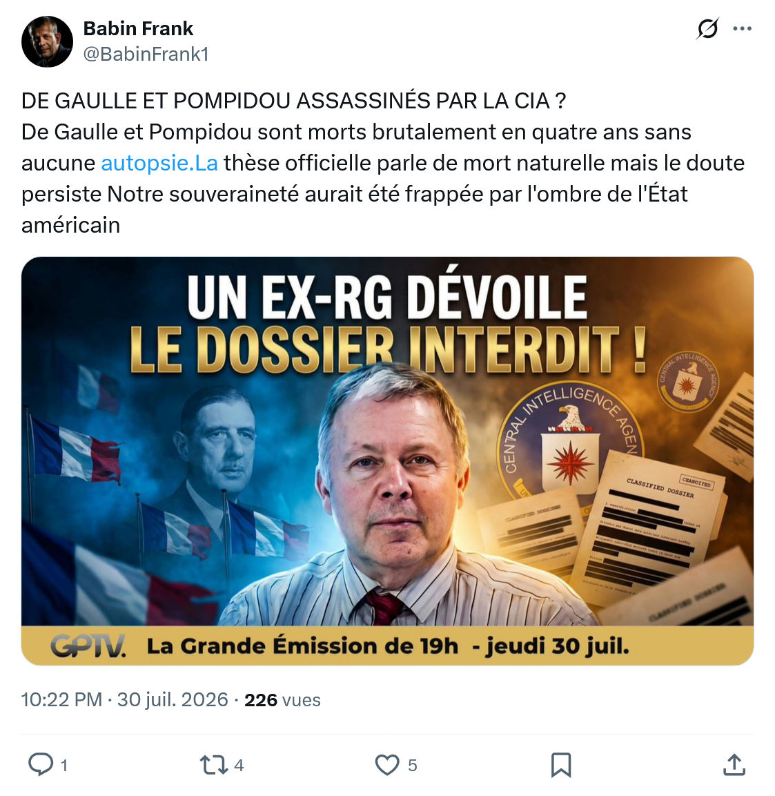 Frank Babin: DE GAULLE ET POMPIDOU ASSASSINÉS...