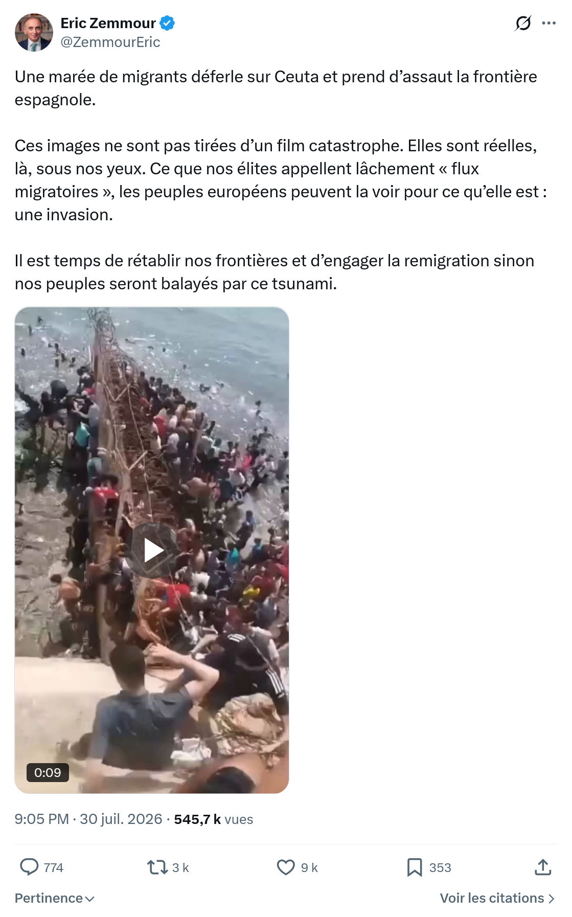 Eric Zemmour: Une marée de migrants...
