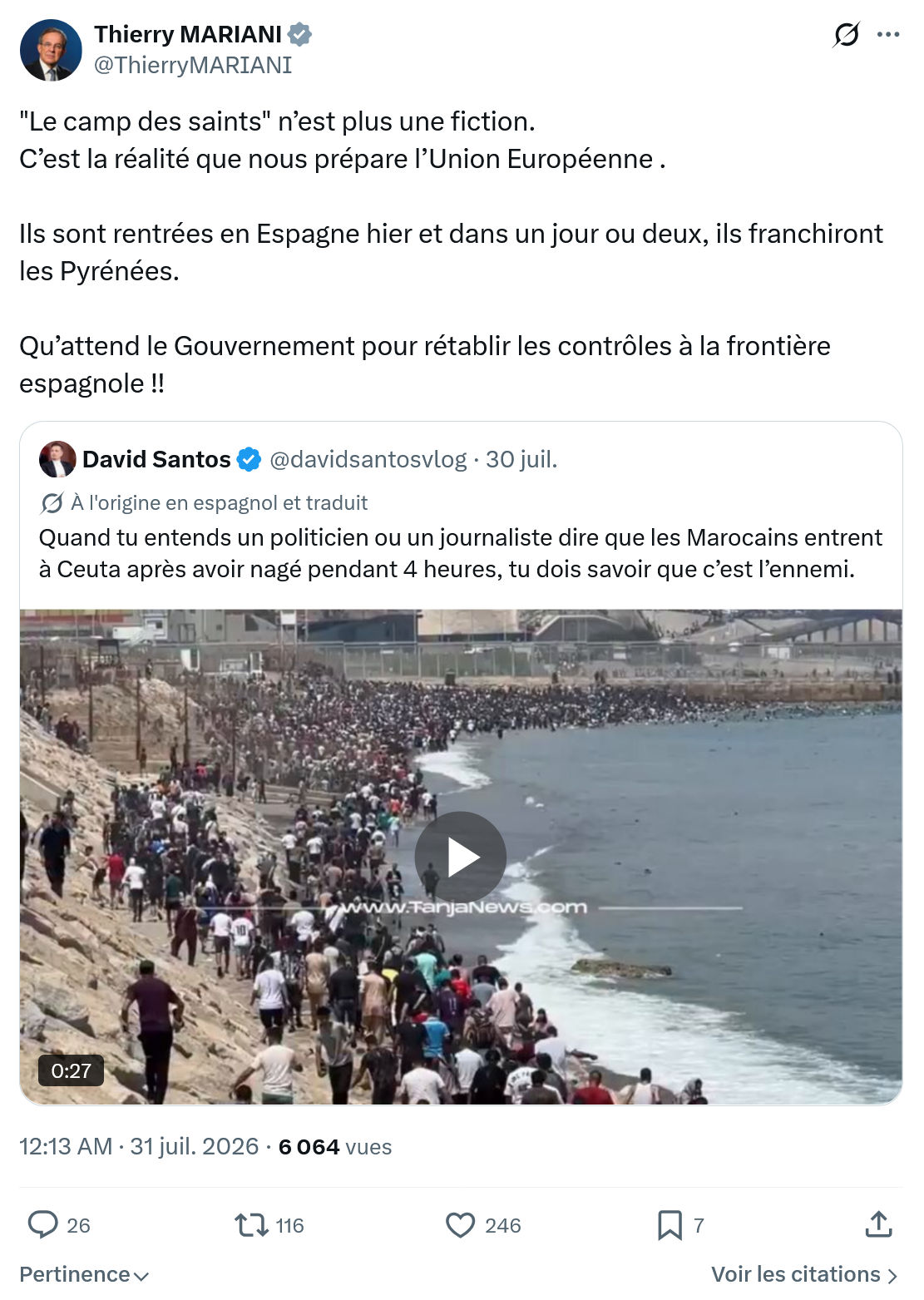 Thierry Mariani: "Le camp des saints"...